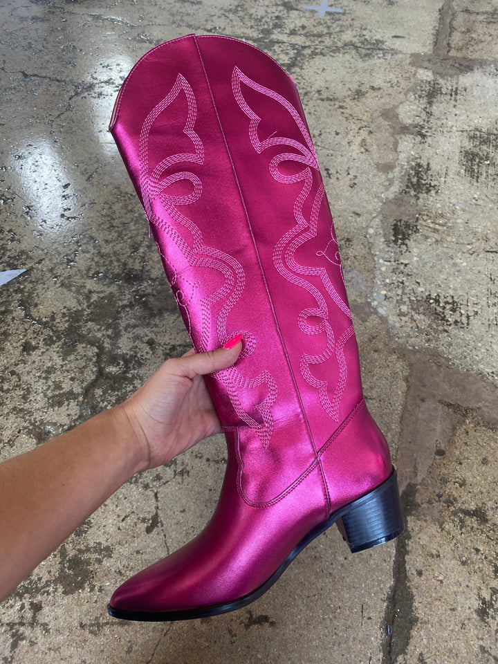 IMPERFECT of Downtown Nights Cowboy Boots- Fuchsia Metallic