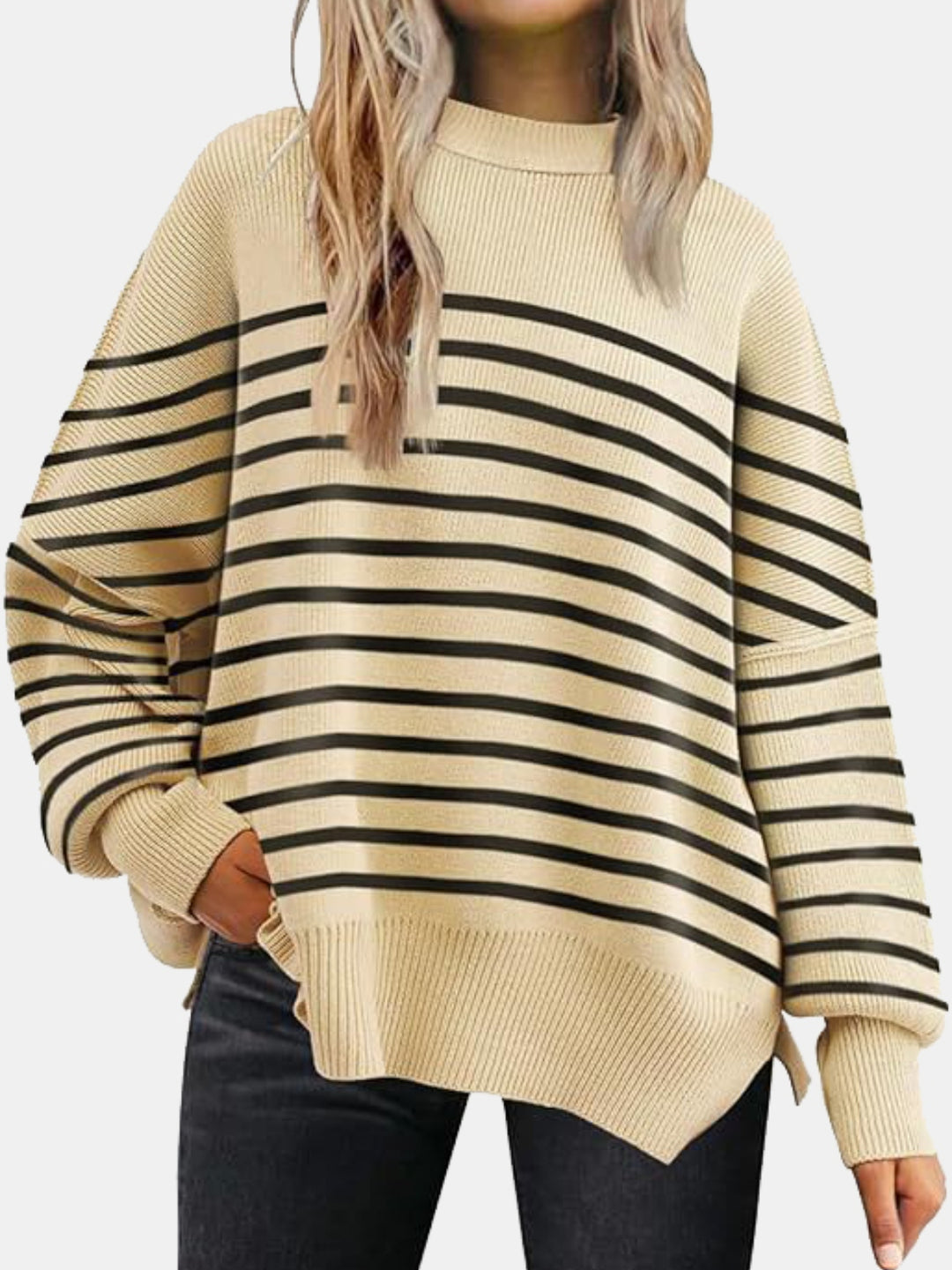 PREORDER: Cove Round Neck Drop Shoulder Slit Sweater