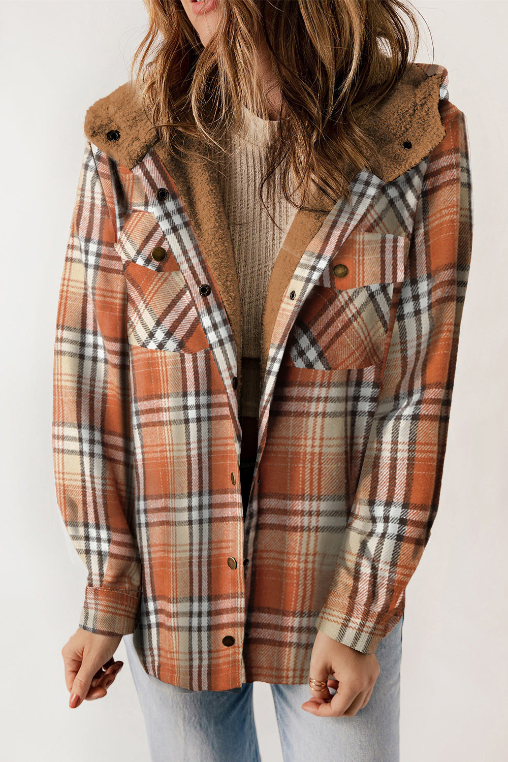 PREORDER: Cozy Goals Plaid Snap Down Hooded Jacket