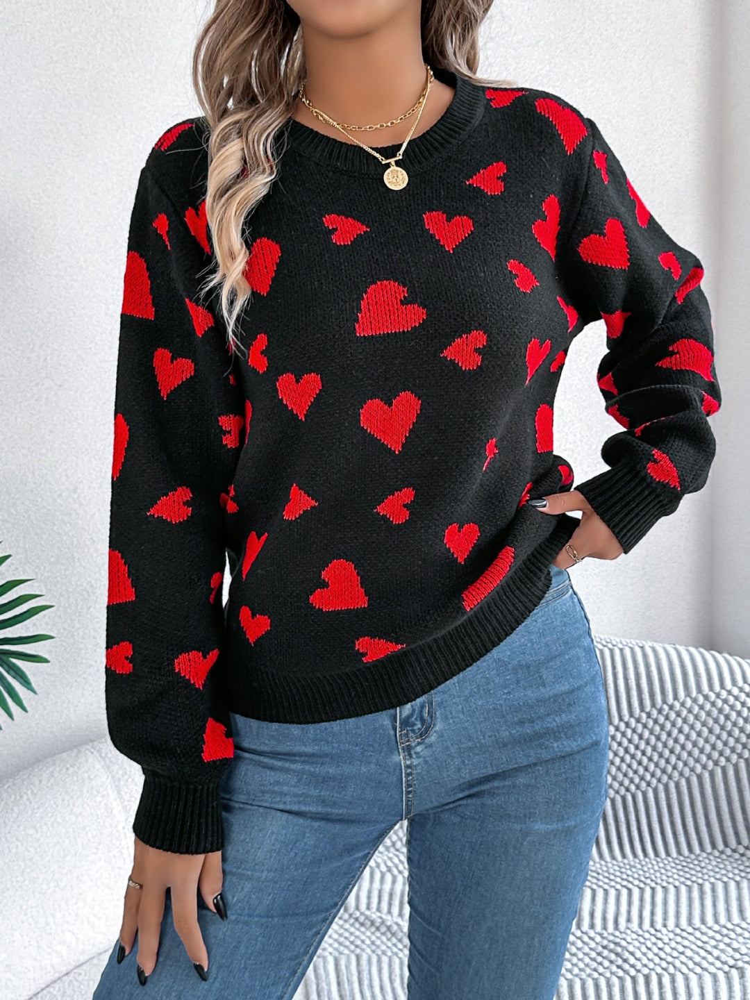 PREORDER: Cupid's Arrow Round Neck Heart Sweater