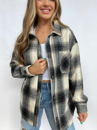 Rosalie Oversized Plaid Shacket- Black