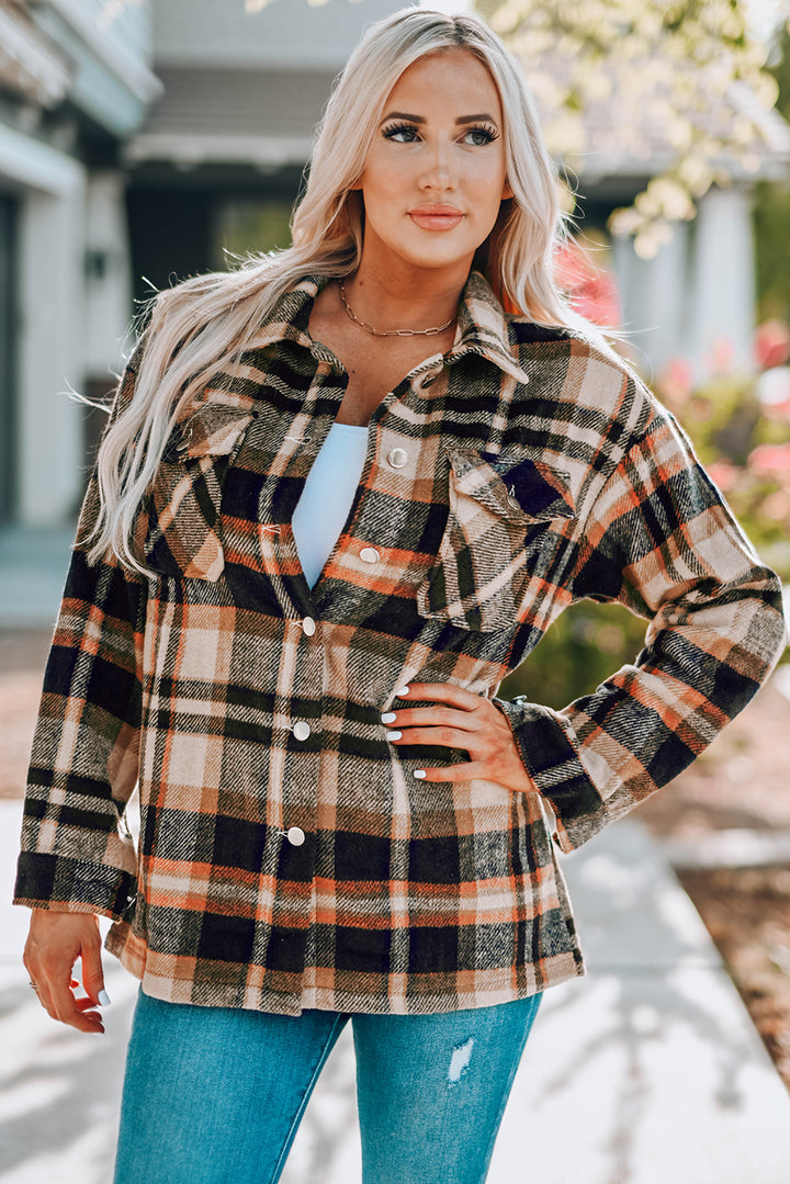 PREORDER: Aspen Plaid Button Front Shirt Jacket with Breast Pockets