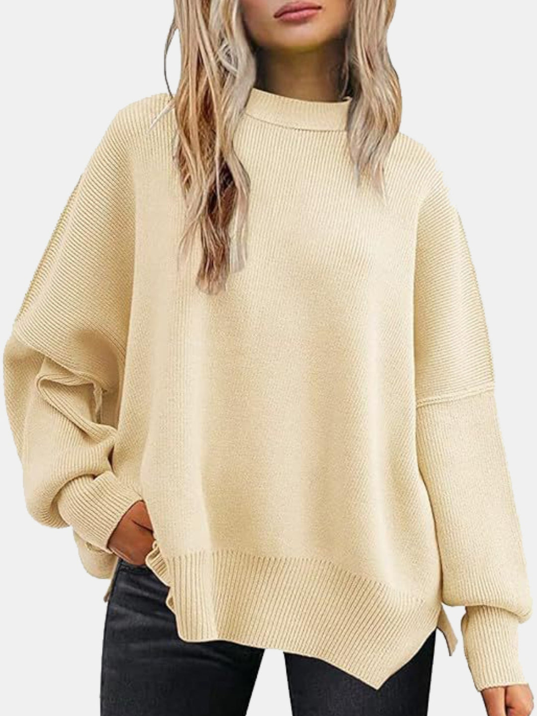 PREORDER: Cove Round Neck Drop Shoulder Slit Sweater