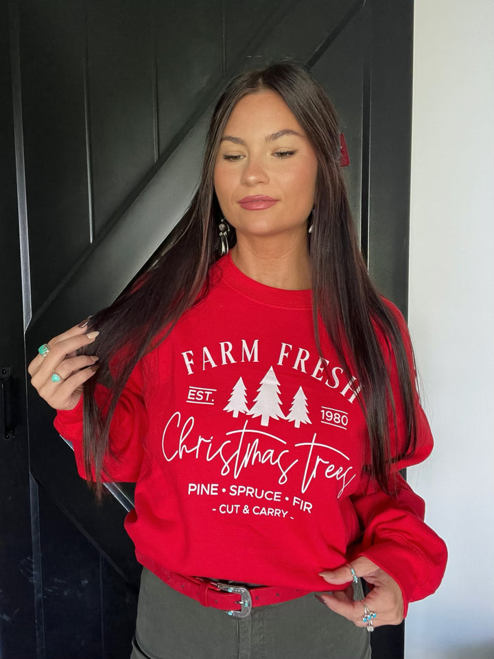 Willie's Christmas Tree Farm Crewnecks- Red