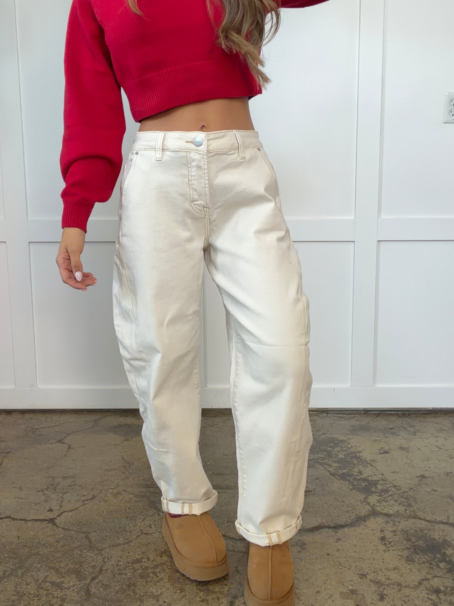 Renee Risen High Rise Relaxed Barrel Cuffed Jeans