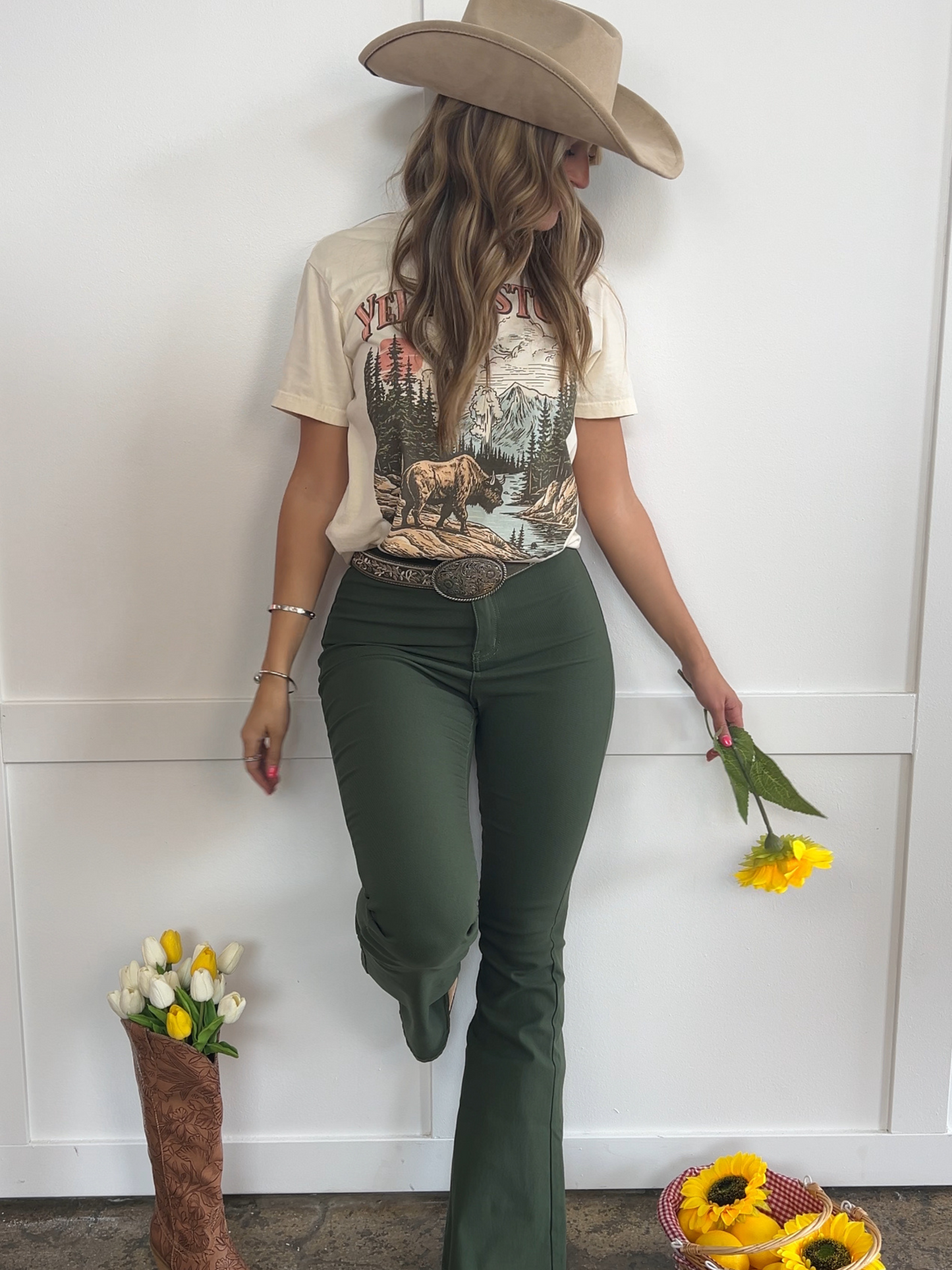 Buy our "Fiona High Waisted Bell Bottom Flare Jeans - Olive" online – Willow Boutique Clothing. Shop stylish Fiona High Waisted Bell Bottom Flare Jeans - Olive today.