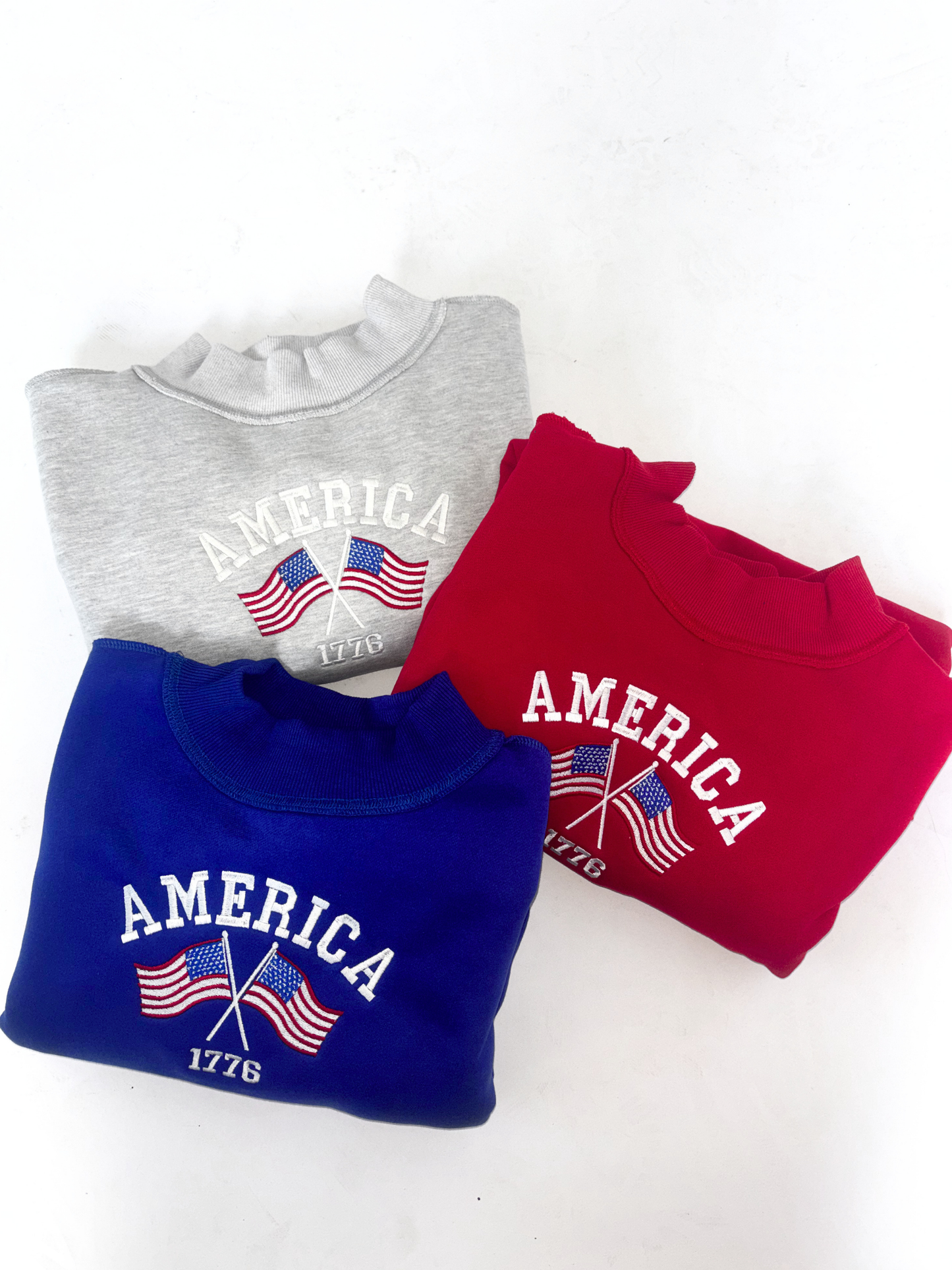 Tilly Star Spangled Embroidered Reversible Oversized Mockneck Crew