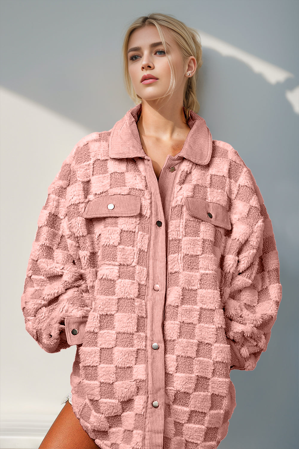 PREORDER: Warm Embrace Button Up Fuzzy Checkered Shacket