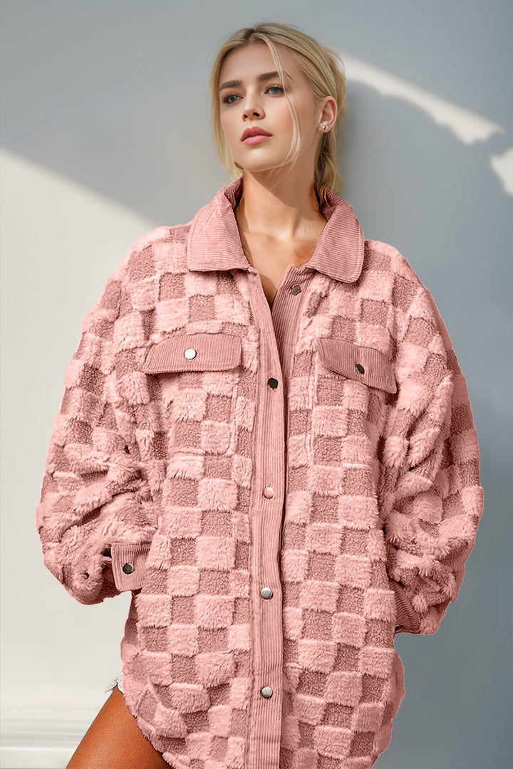 PREORDER: Warm Embrace Button Up Fuzzy Checkered Shacket