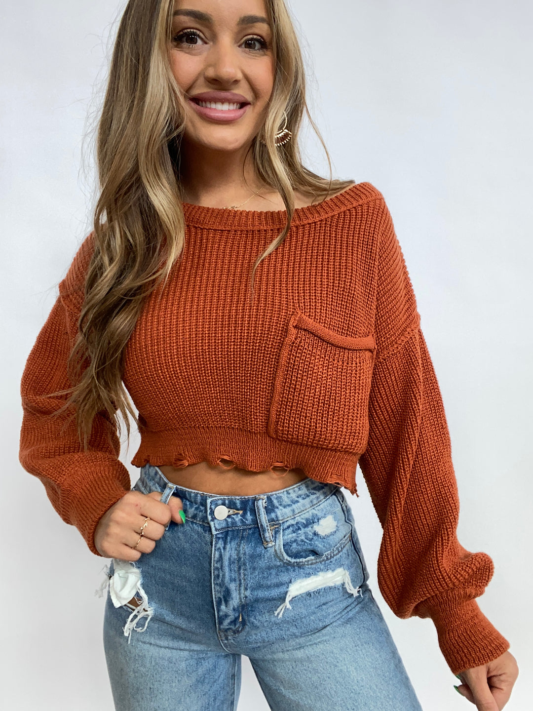 Hannah Distressed Cropped Sweater