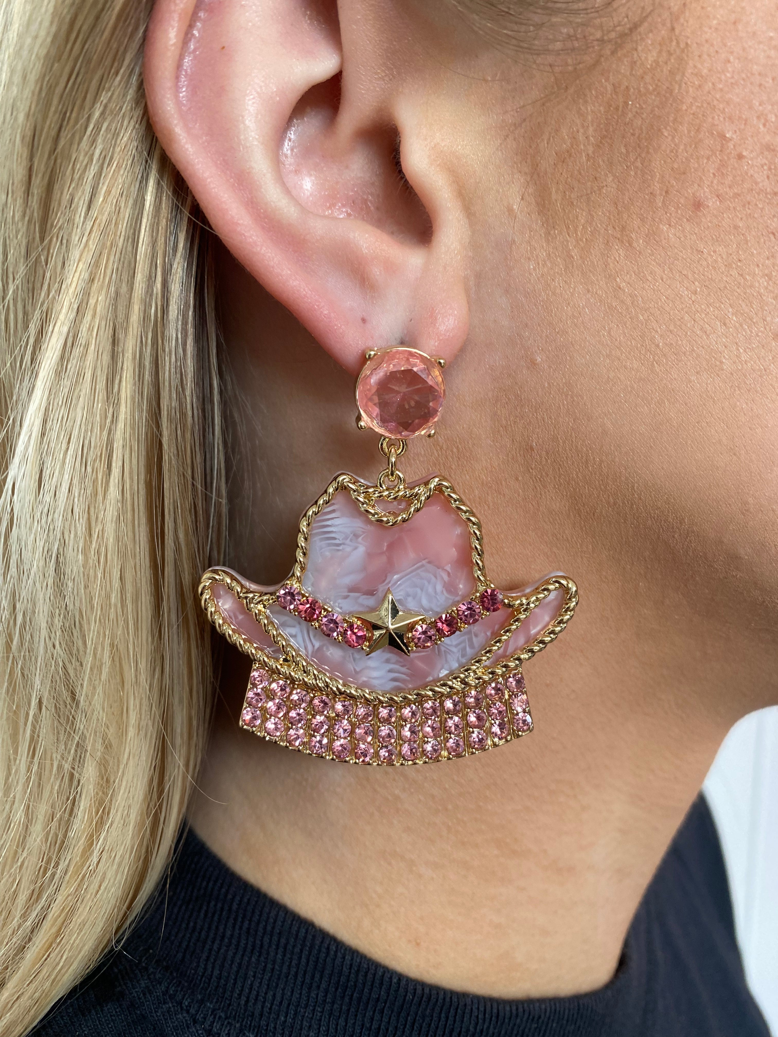 Pink Rhinestone Cowgirl Earrings