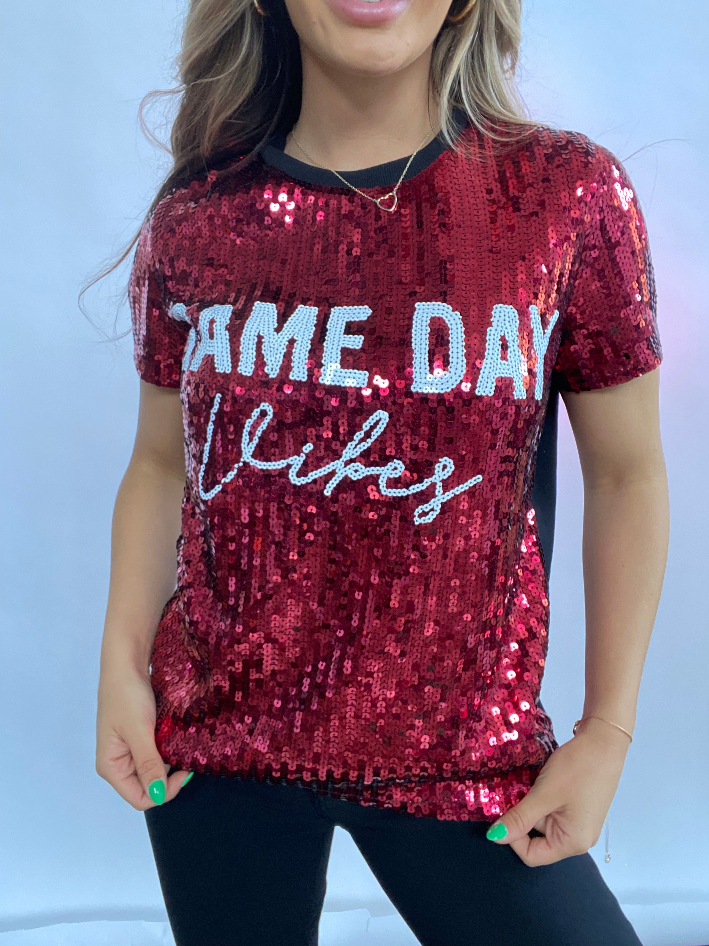 Game Day Vibes Sequin T-Shirt- Red