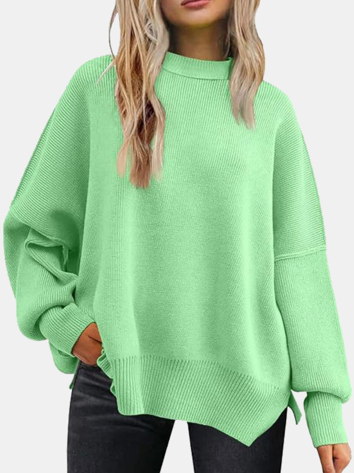 PREORDER: Cove Round Neck Drop Shoulder Slit Sweater