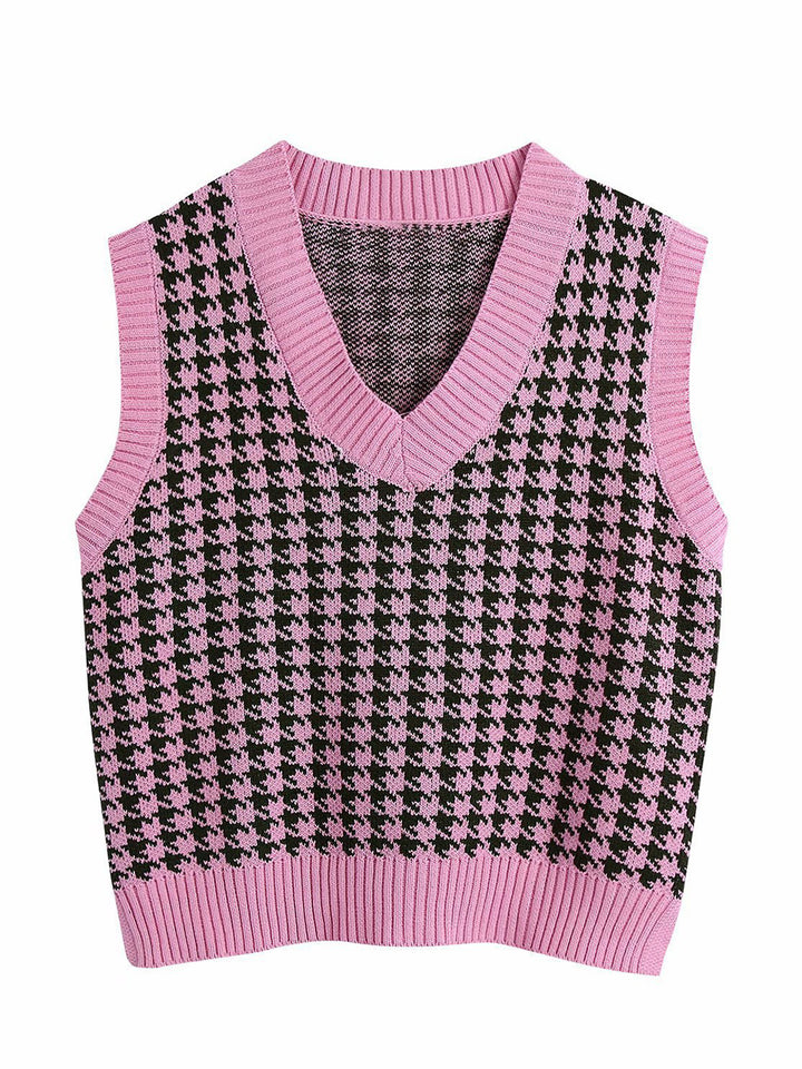 PREORDER: Fireside Comfort Houndstooth V-Neck Sweater Vest