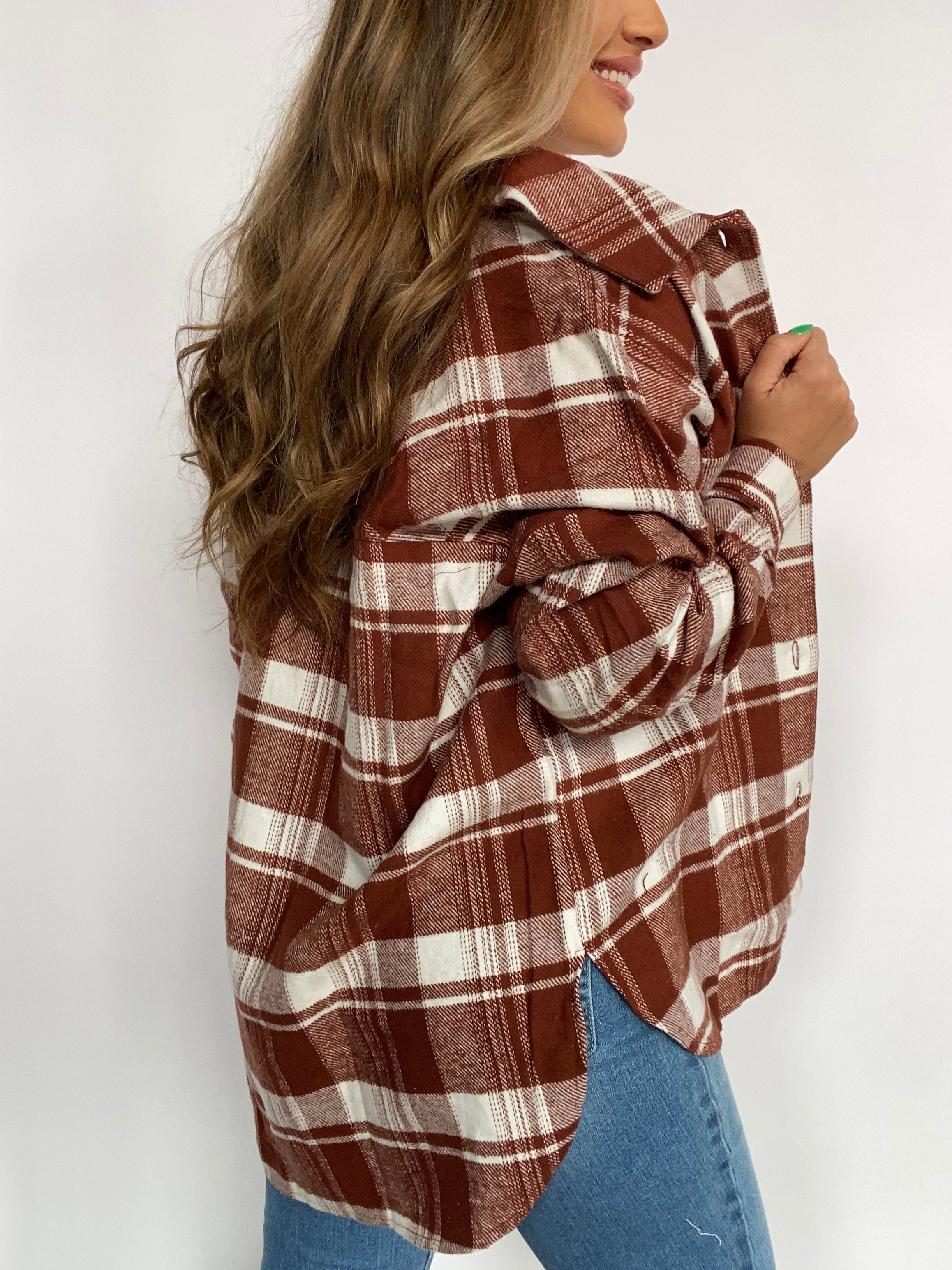 Changing Leaves Plaid Shacket - Clay Combo