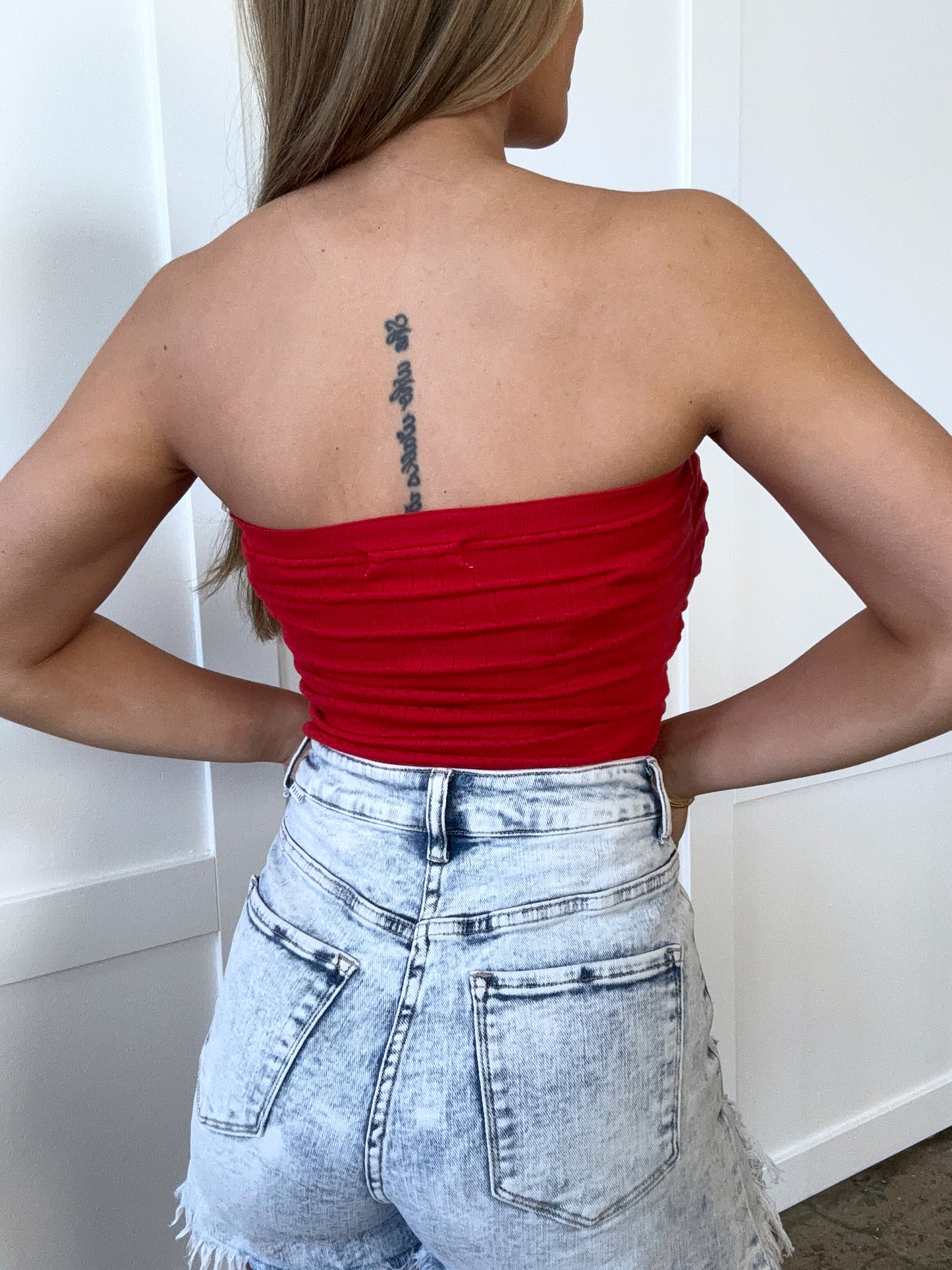 Oak Ruched Sweetheart Top- Red