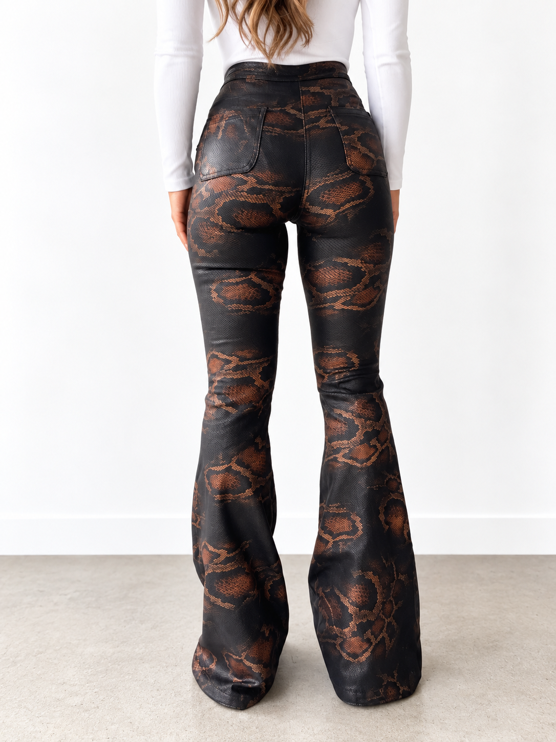Fiona High Waisted Bell Bottom Flare Jeans - Snakeprint