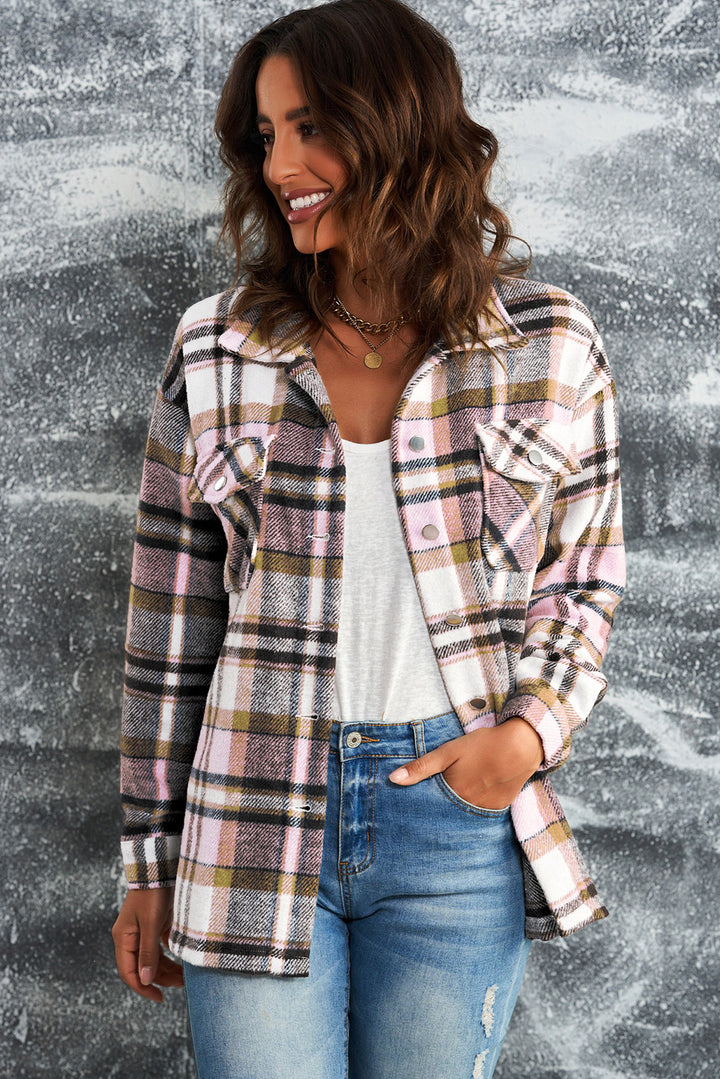 PREORDER: Aspen Plaid Button Front Shirt Jacket with Breast Pockets