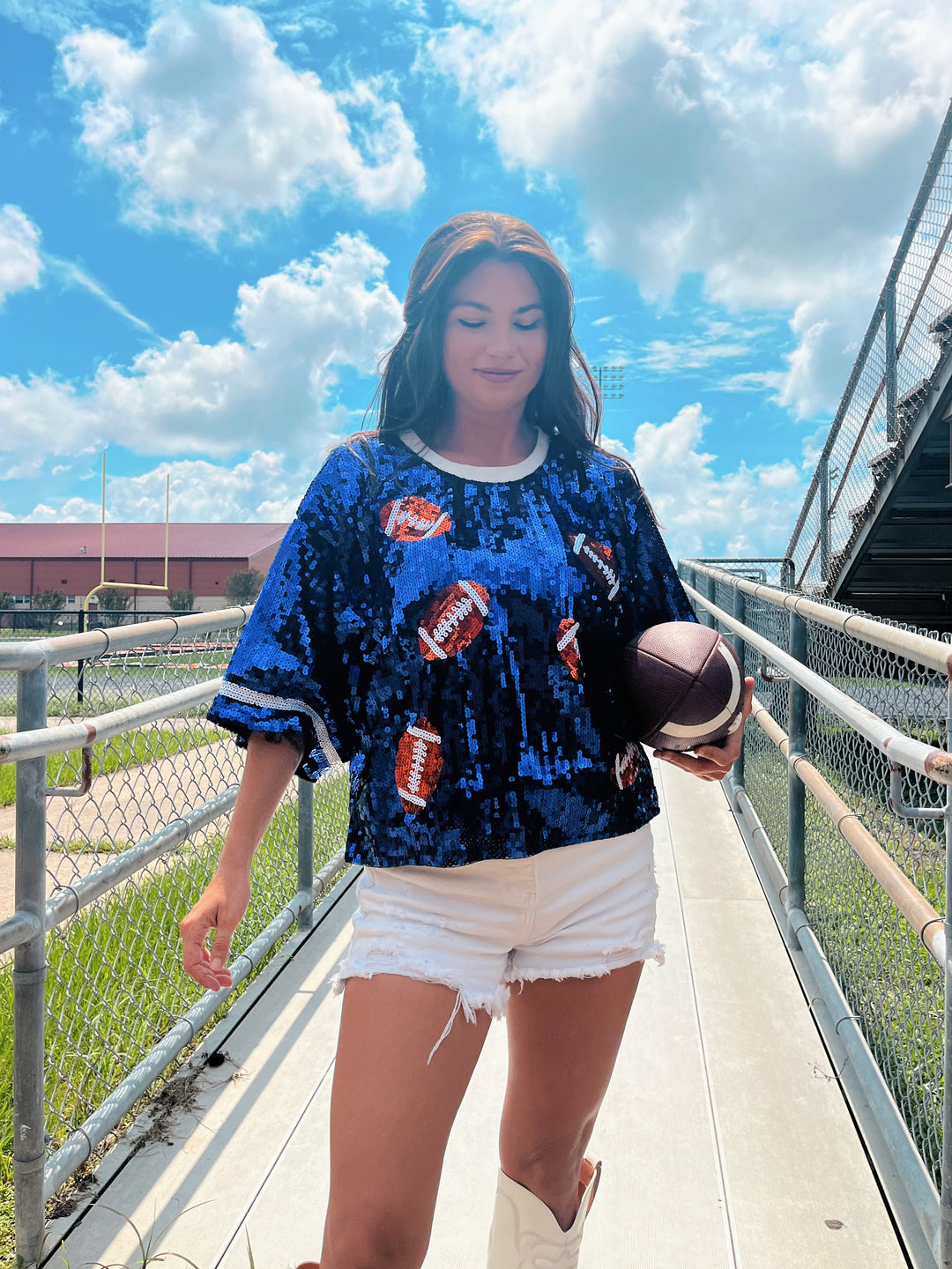 Kickoff Cutie Game Day Sequin Football Crop Top