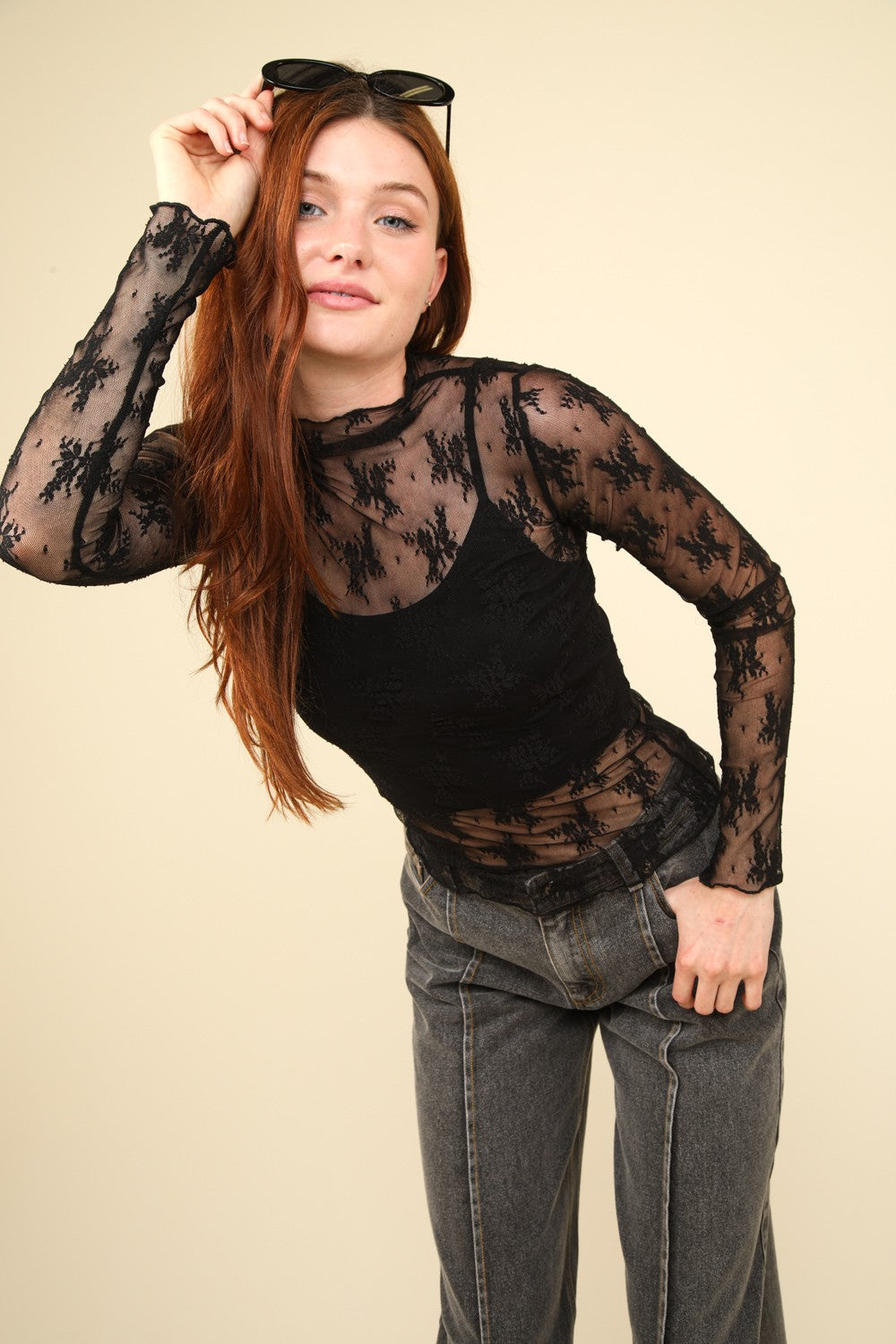 On The Edge Lace Mesh Top