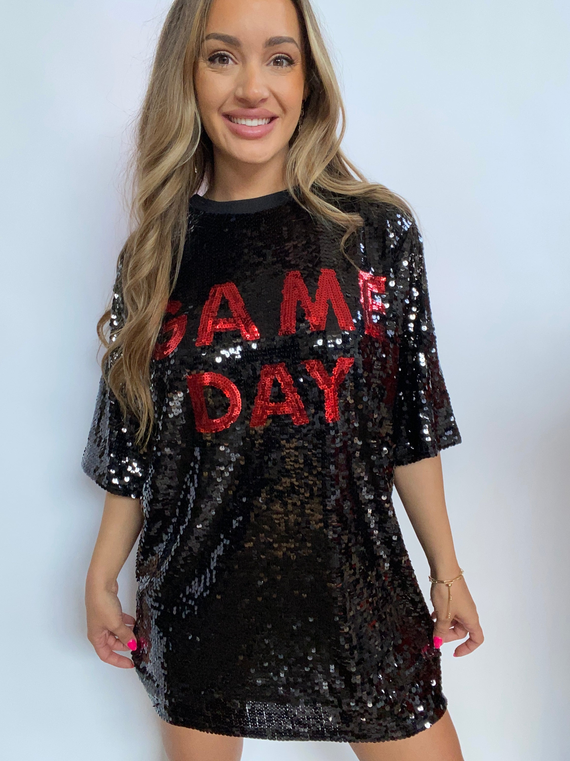 Game Day Sequin Dress - Black and Red