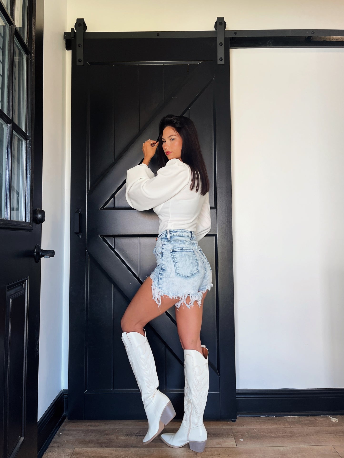 Lindsey Asymmetrical Distressed Shorts - Acid Light wash