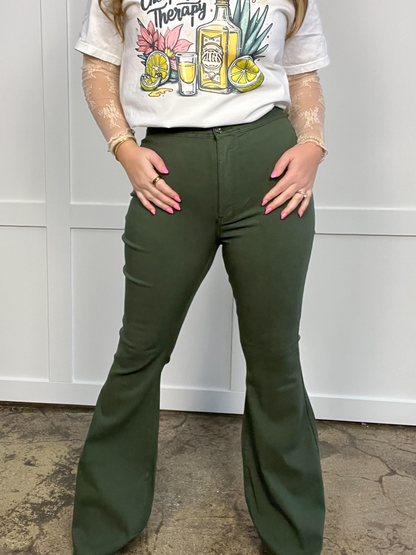 Buy our "Fiona High Waisted Bell Bottom Flare Jeans - Olive" online – Willow Boutique Clothing. Shop stylish Fiona High Waisted Bell Bottom Flare Jeans - Olive today.