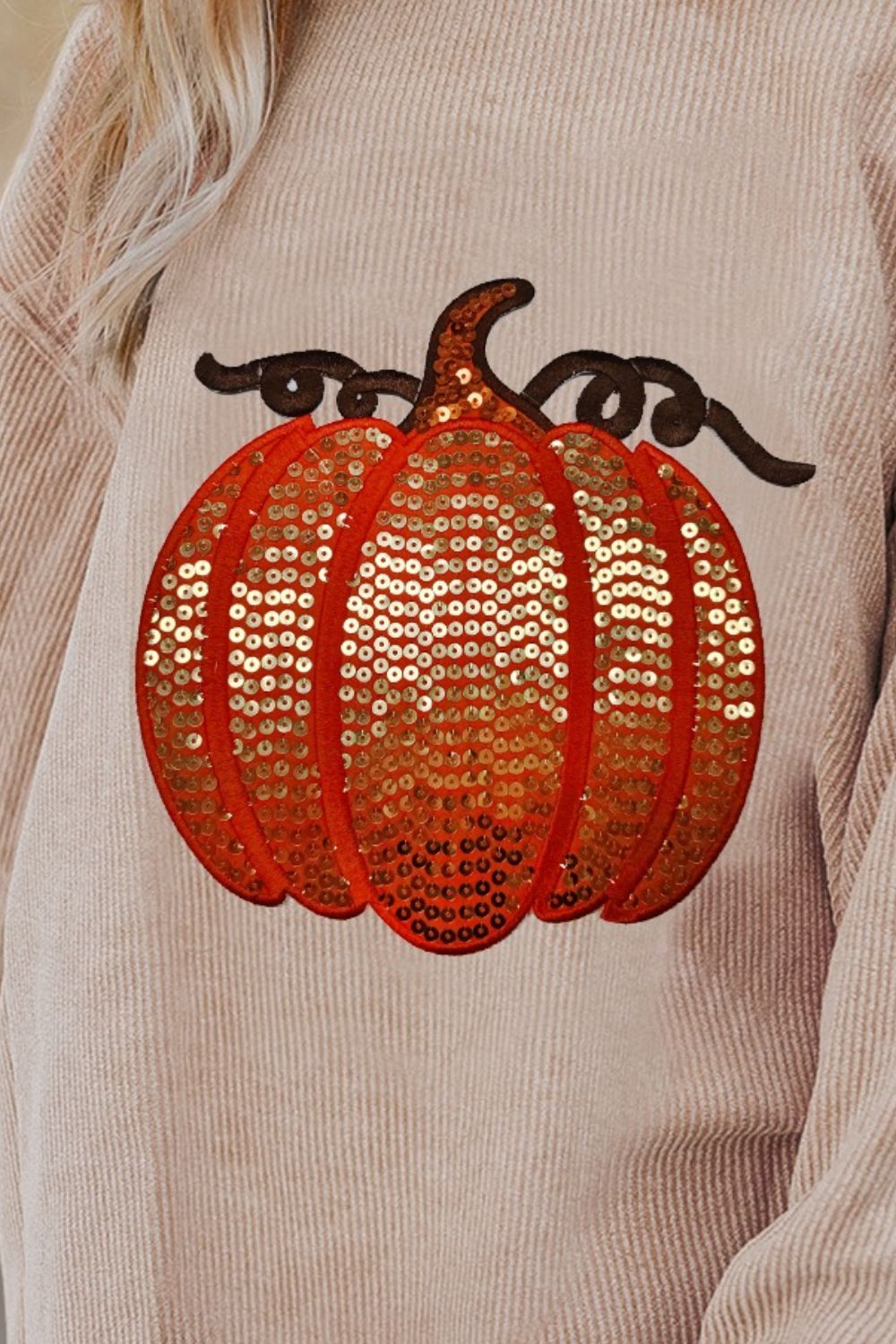 PREORDER: Trick Or Treat Sequin Pumpkin Round Neck Long Sleeve Sweatshirt