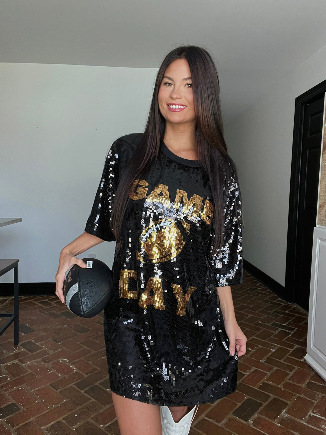 Game Day Football Sequin Shirt Dress