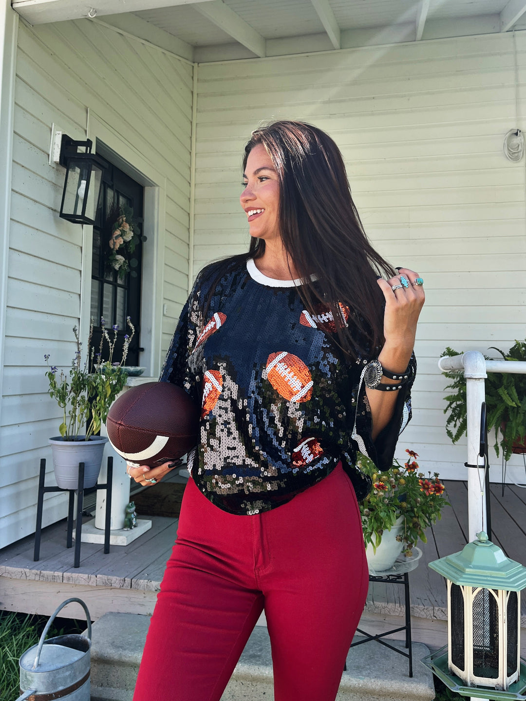 Kickoff Cutie Game Day Sequin Football Crop Top