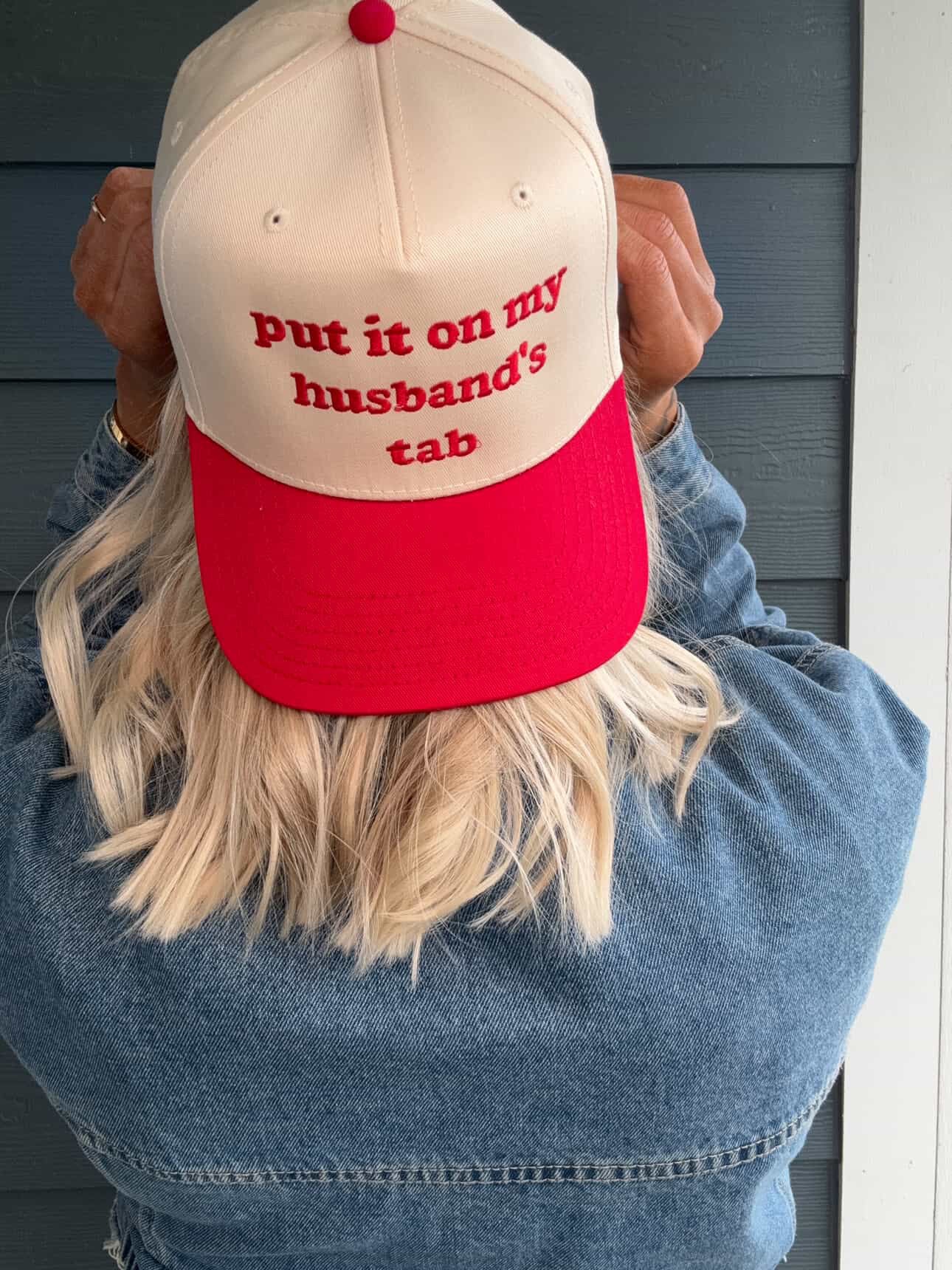Put It On My Husbands Tab Trucker Hat
