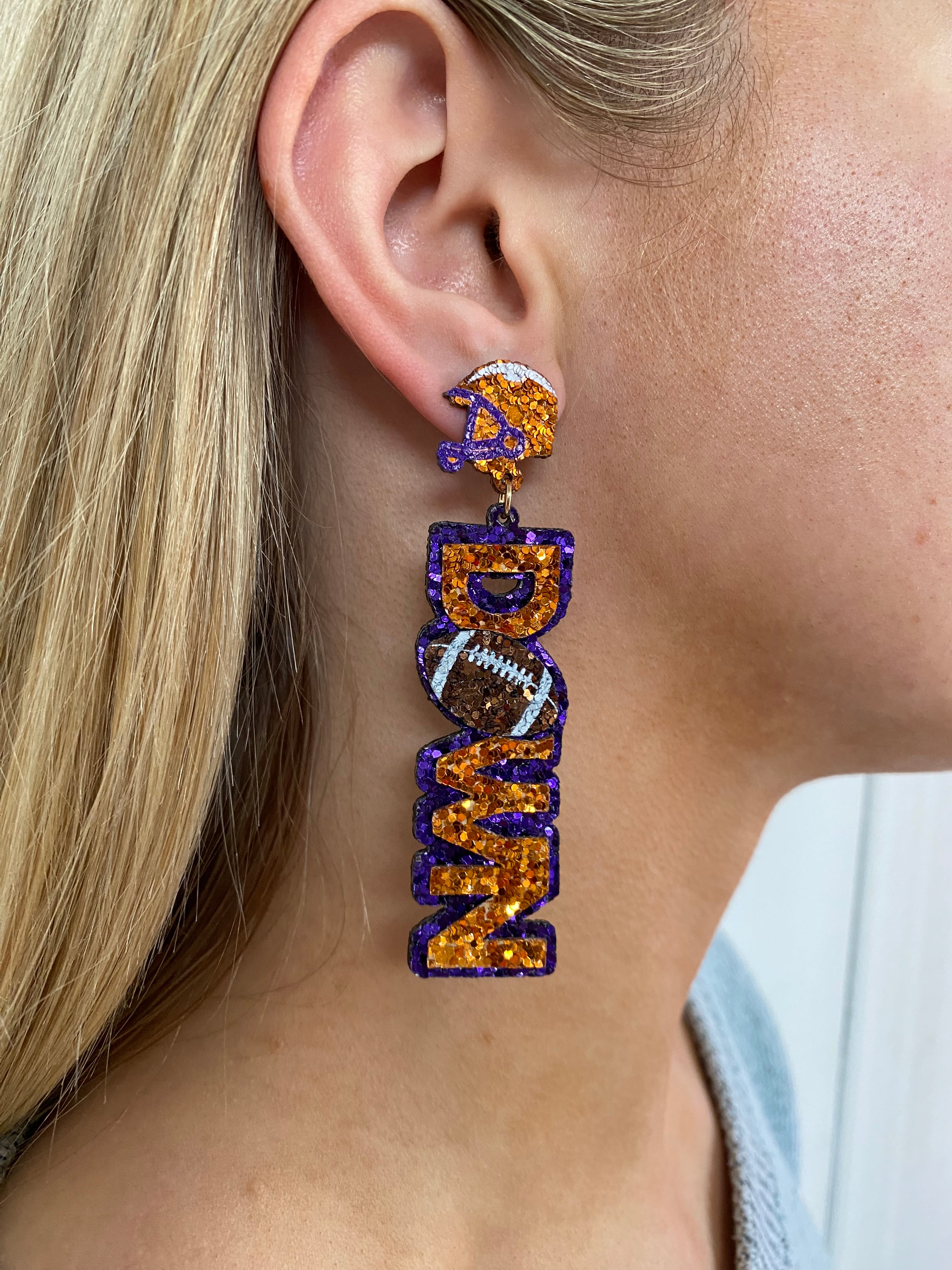 Touchdown Dangle Earrings- Orange/Purple