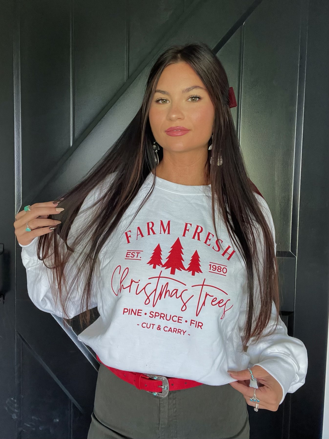 Shop Willie's Christmas Tree Farm Graphic online at Willow Boutique – best boutique for women’s fashion.