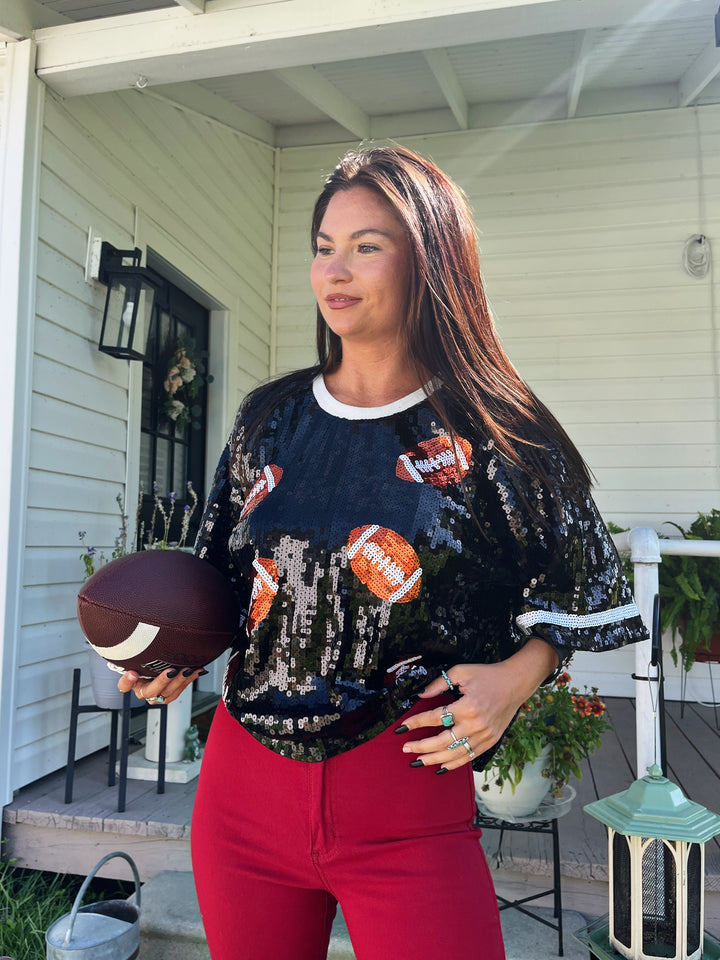 Kickoff Cutie Game Day Sequin Football Crop Top