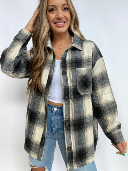 Rosalie Oversized Plaid Shacket- Black