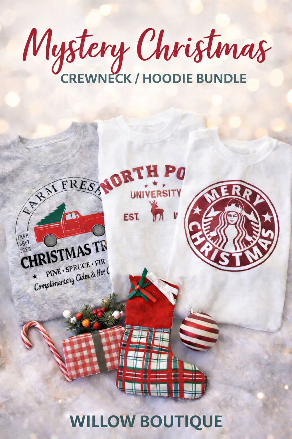 (2) Christmas Graphic Sweatshirt/Hoodie Mystery Bundle
