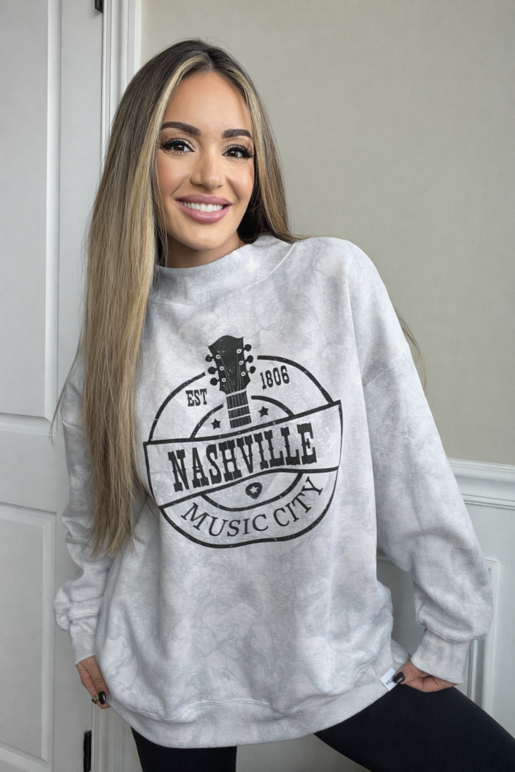 Tilly Nashville Oversized Light Camo Mock Neck Crew