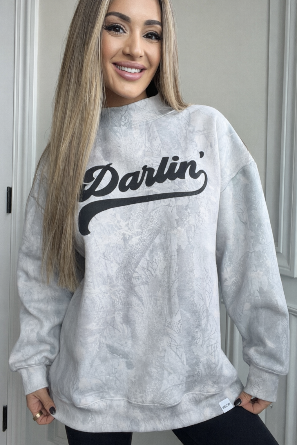 Tilly Darlin' Oversized Light Camo Mock Neck Crew