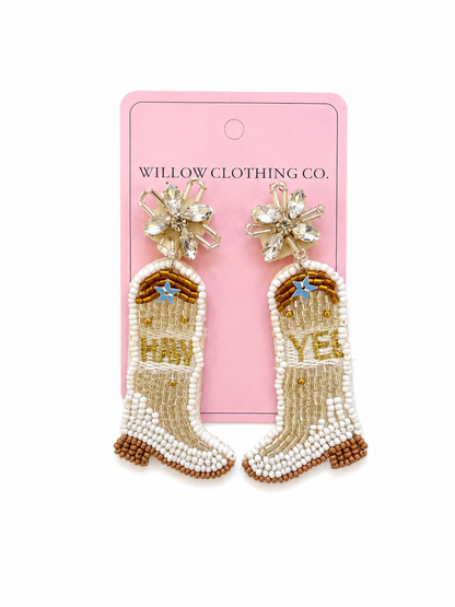 Yee Haw Beaded Cowgirl Boot Drop Earrings