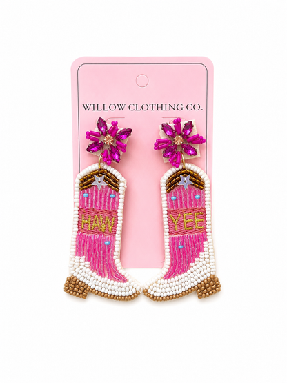 Yee Haw Beaded Cowgirl Boot Drop Earrings
