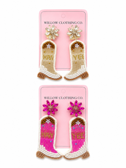 Yee Haw Beaded Cowgirl Boot Drop Earrings