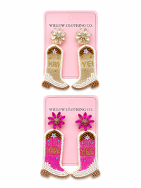Yee Haw Beaded Cowgirl Boot Drop Earrings