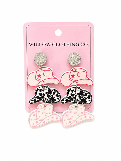 Tiered Cowgirl Hat Dangle Earrings
