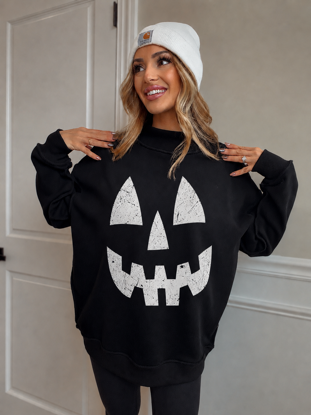 Tilly Pumpkin' Black Reversible Oversized Mockneck Crew