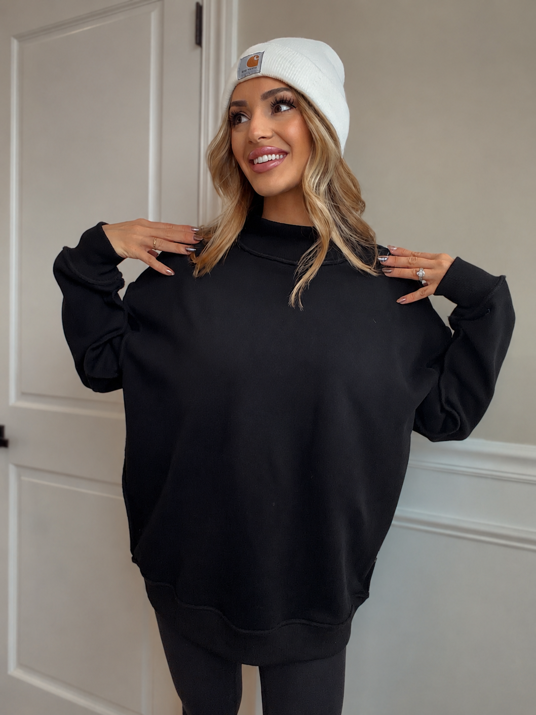 Tilly Black Reversible Oversized Mockneck Crew