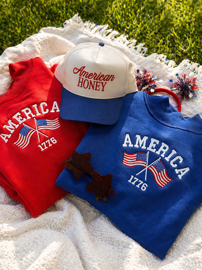 Tilly Star Spangled Embroidered Reversible Oversized Mockneck Crew