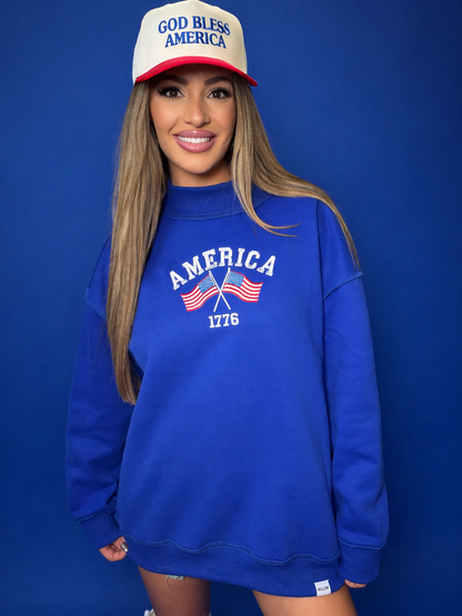Tilly Star Spangled Embroidered Reversible Oversized Mockneck Crew