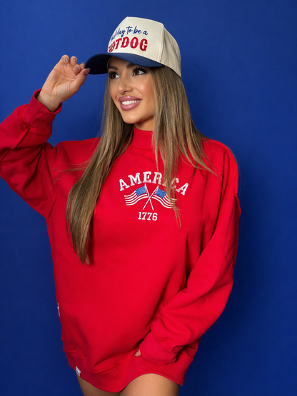 Tilly Star Spangled Embroidered Reversible Oversized Mockneck Crew
