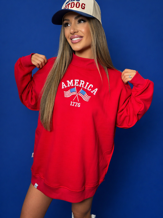 Tilly Star Spangled Embroidered Reversible Oversized Mockneck Crew