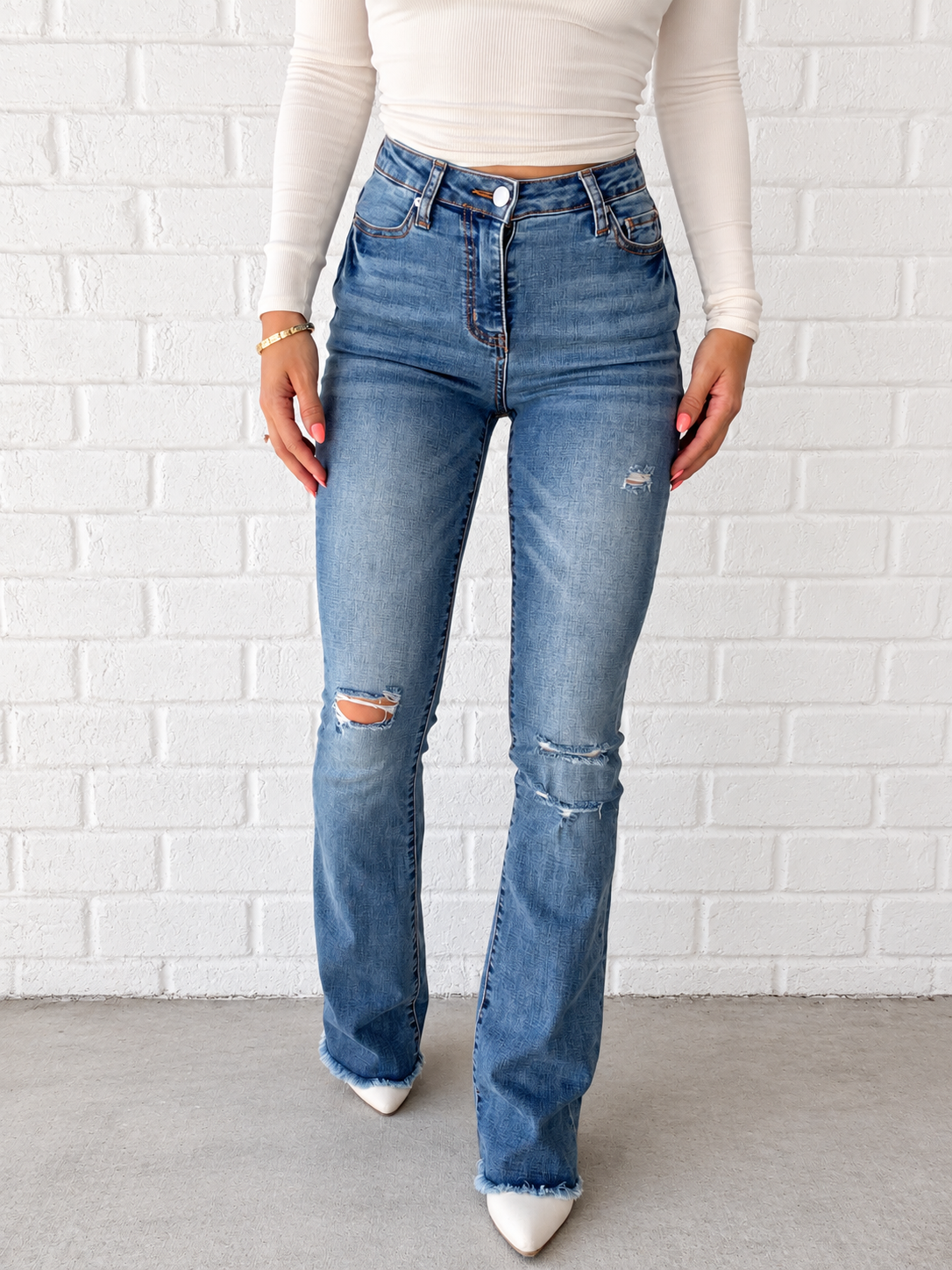 Sarah Distressed Medium Wash Flares
